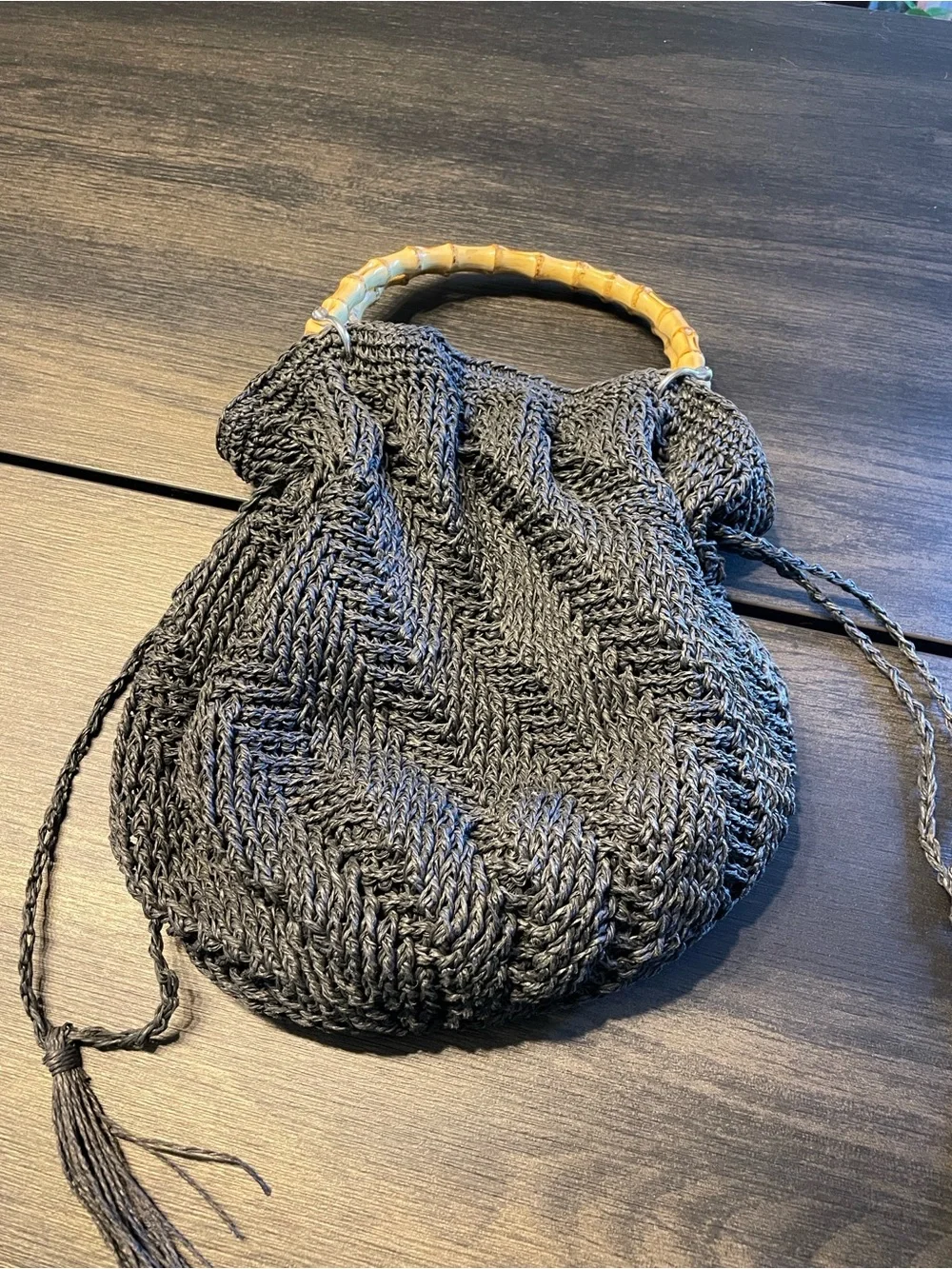Chico's Black Woven Hobo with Bamboo Handles